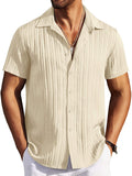 Casual Textured Summer Short Sleeve Beach Shirt (US Only)