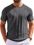 Casual Short Sleeve Ribbed Knit Pullover Tee (US Only)