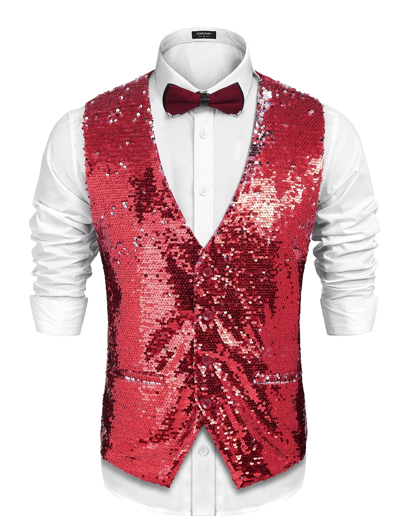 Slim Fit Sequins Vest (US Only) Vest coofandy Red S 