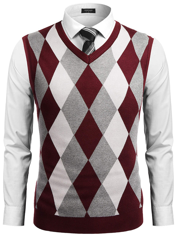 Casual Elastic Knit Pullover Argyle Vest (US Only)