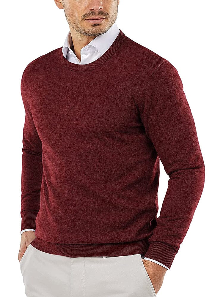 Crew Neck Slim Fit Pullover Knitted Sweater (US Only) Sweaters COOFANDY Store Wine Red XS 