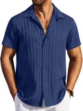 Casual Textured Summer Short Sleeve Beach Shirt (US Only)