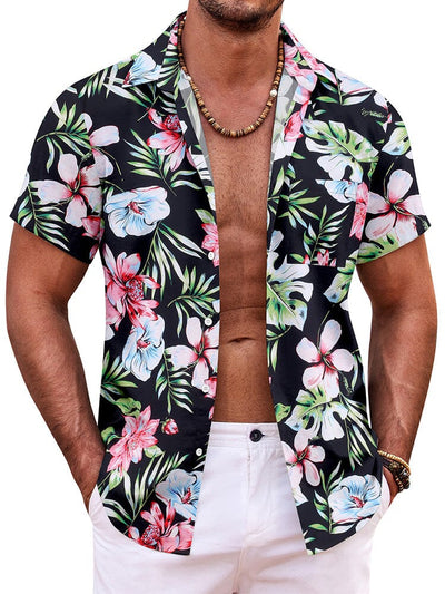 Summer Beach Floral Print Shirt (US Only) Shirts coofandy Black Floral S 