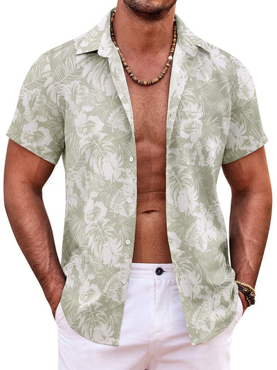 Summer Beach Floral Print Shirt (US Only) Shirts coofandy Light Green Leaves S 