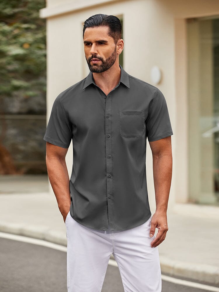 Casual Simple Button Down Shirt (US Only) Shirts coofandy Dark Grey S 