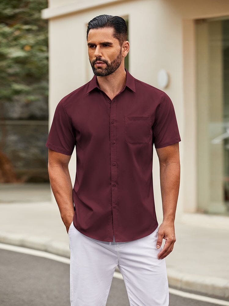 Casual Simple Button Down Shirt (US Only) Shirts coofandy Dark Red S 