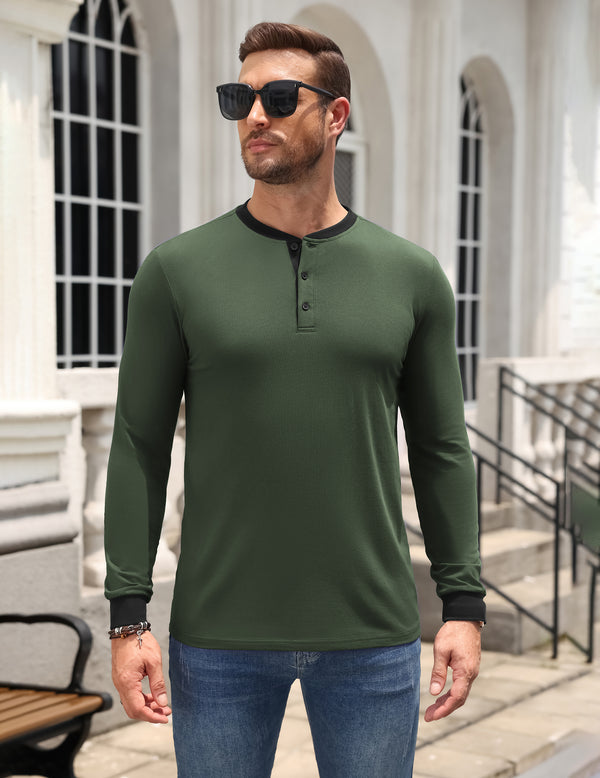 Casual Modern Contrast Henley Long Sleeve Shirt (US Only)
