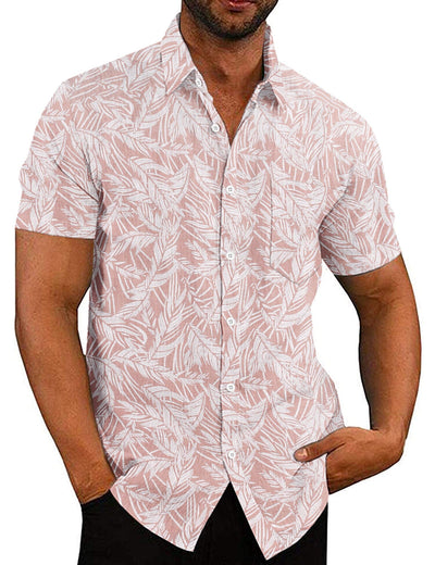 Short Sleeve Casual Shirt (US Only) Shirts coofandy Pink Plam Leaves S 