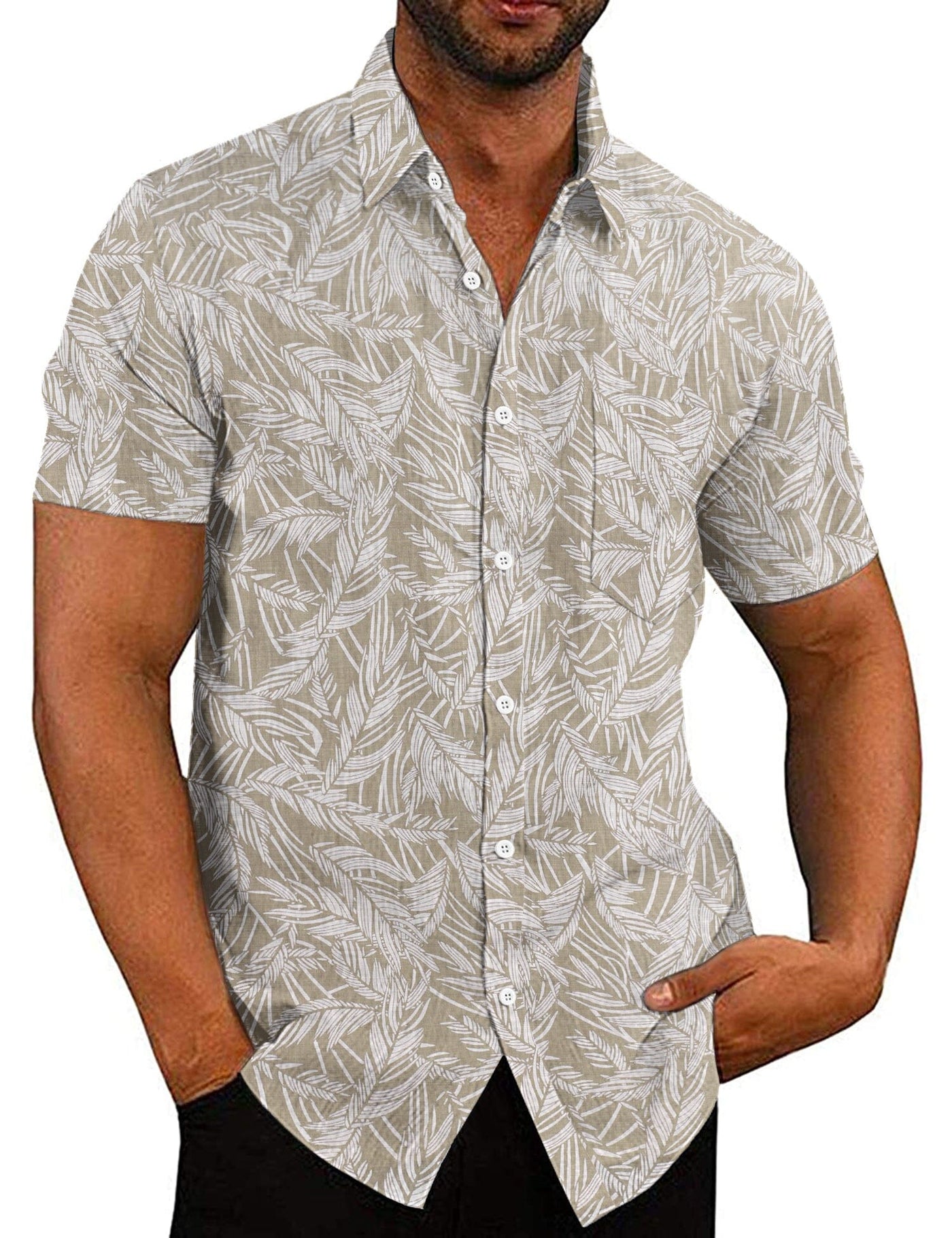 Short Sleeve Casual Shirt (US Only) Shirts coofandy Brown Plam Leaves S 