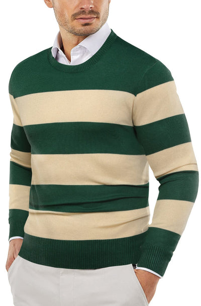 Crew Neck Slim Fit Pullover Knitted Sweater (US Only) Sweaters COOFANDY Store Stripe S 