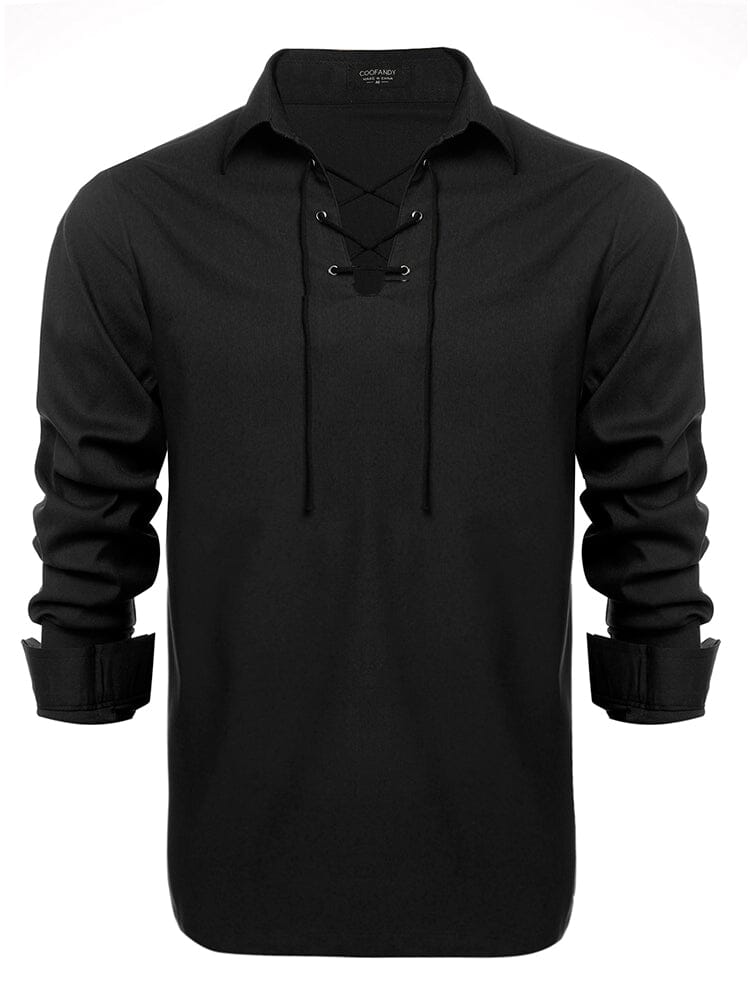 Casual Lace Up Henley Shirt (US Only) Shirts coofandy 