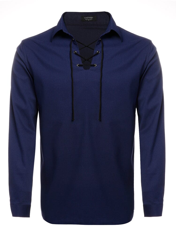 Casual Lace Up Henley Shirt (US Only) Shirts coofandy Navy Blue S 