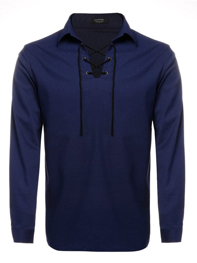 Casual Lace Up Henley Shirt (US Only) Shirts coofandy Navy Blue S 