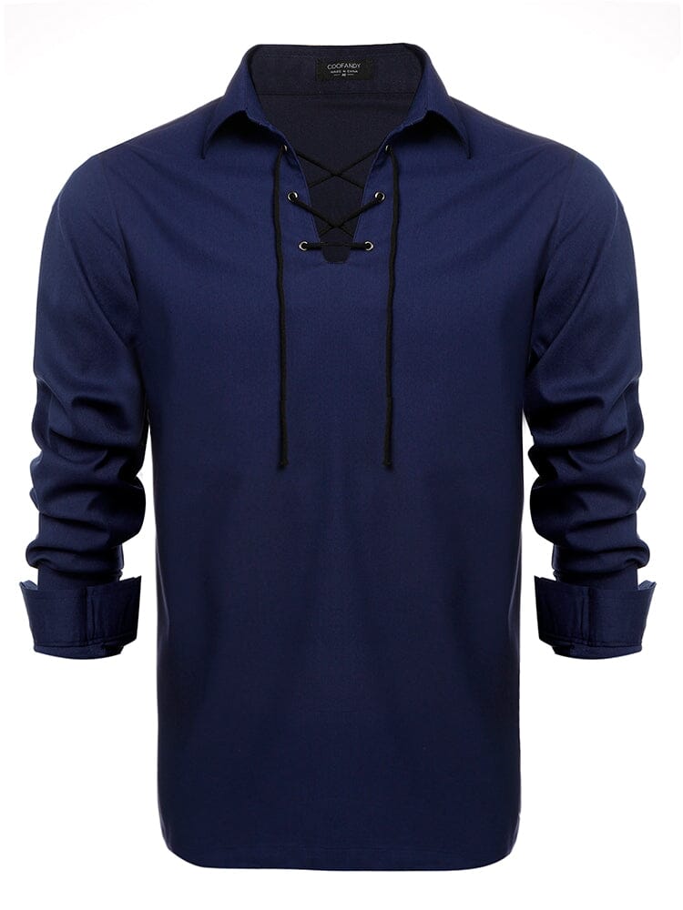 Casual Lace Up Henley Shirt (US Only) Shirts coofandy 