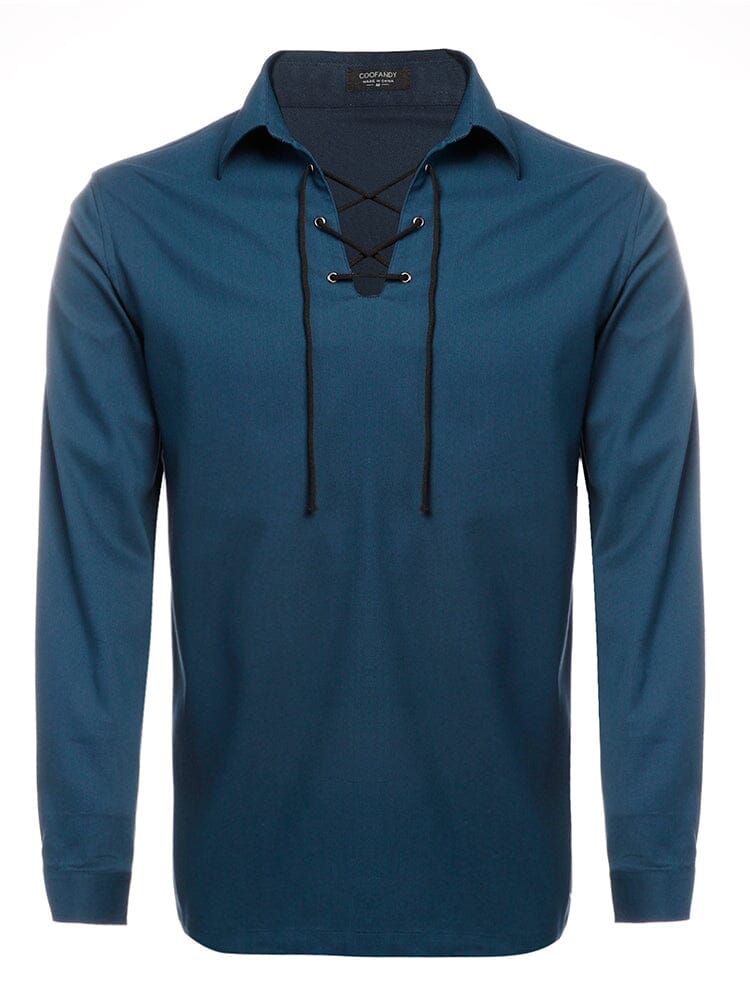 Casual Lace Up Henley Shirt (US Only) Shirts coofandy Peacock Blue S 