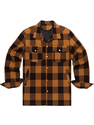 Flannel Checked Lined Shirt Shirts coofandy Brown S 