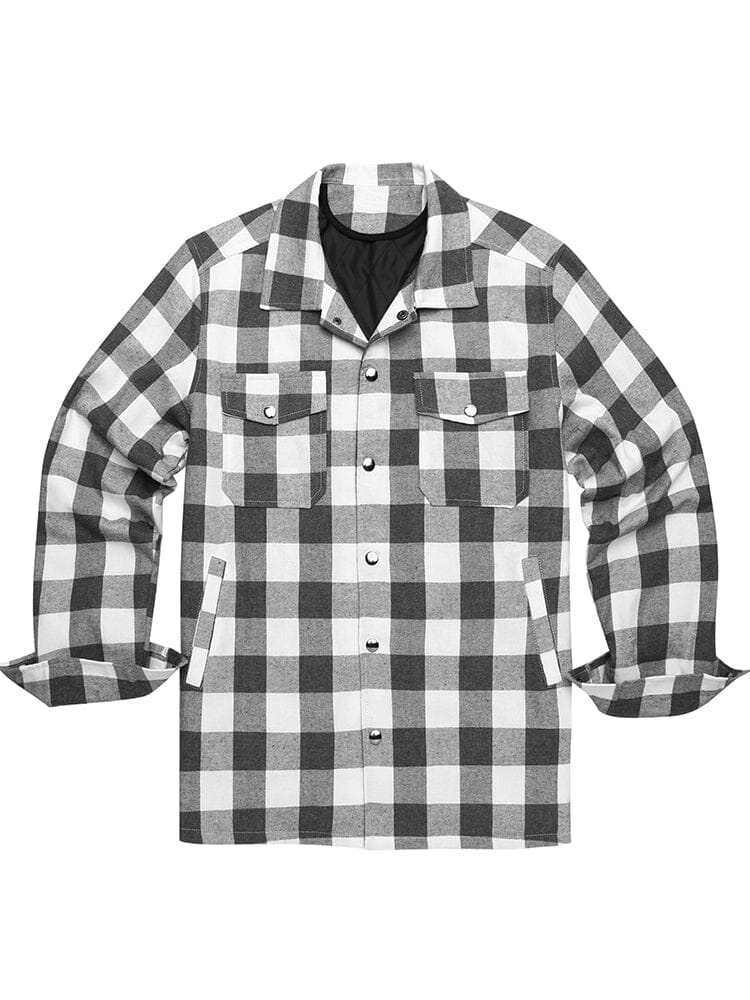 Flannel Checked Lined Shirt Shirts coofandy Grey S 