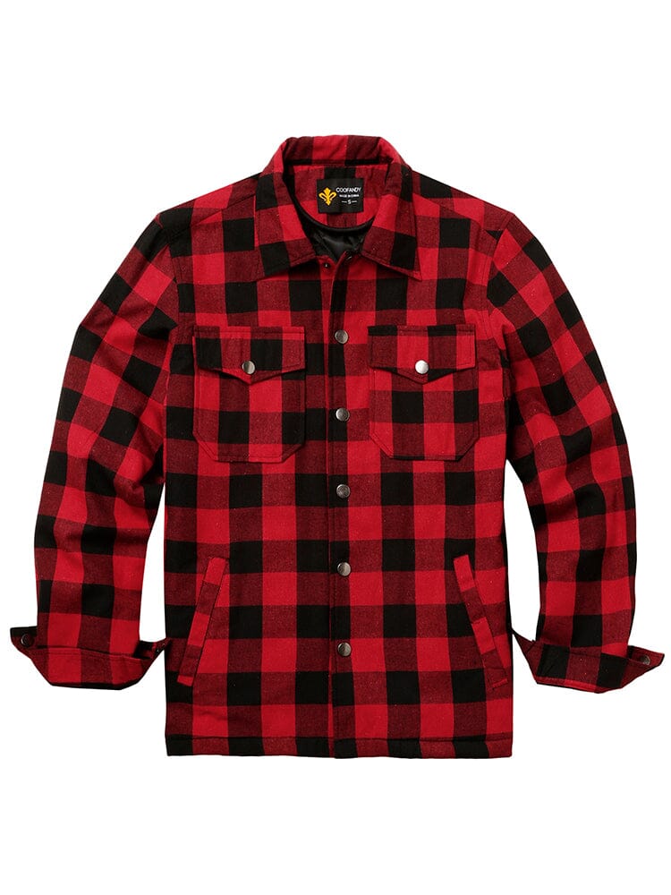 Flannel Checked Lined Shirt Shirts coofandy Red S 