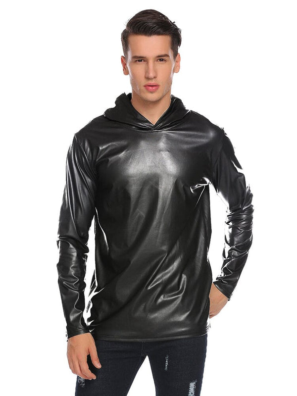 Casual Metallic Shiny Hoodie (US Only) Hoodies coofandy Black S 