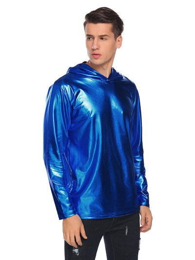 Casual Metallic Shiny Hoodie (US Only) Hoodies coofandy Blue S 