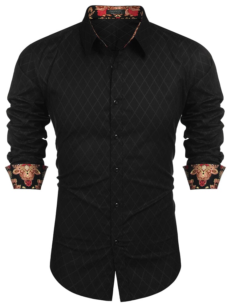 Checked Shirt Business Shirt Shirts coofandy Black S 