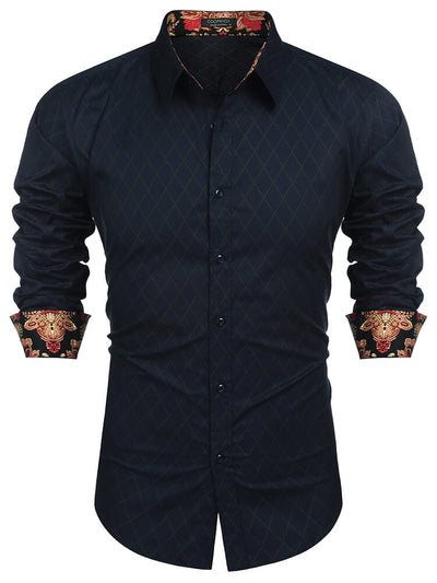 Checked Shirt Business Shirt Shirts coofandy Dark Blue S 