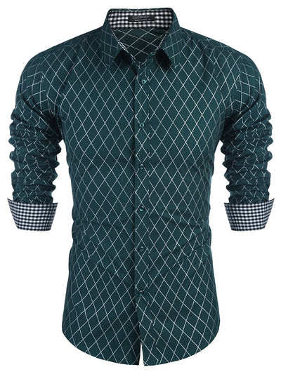 Checked Shirt Business Shirt Shirts coofandy Dark Green S 