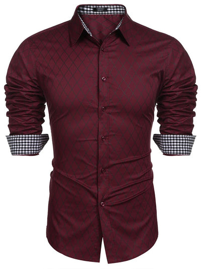 Checked Shirt Business Shirt Shirts coofandy Wine Red S 