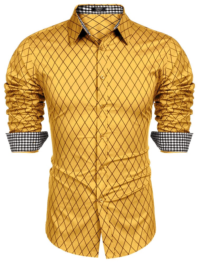 Checked Shirt Business Shirt Shirts coofandy Yellow S 