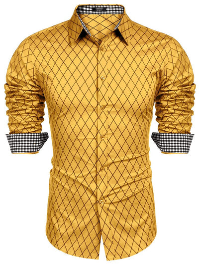 Checked Shirt Business Shirt Shirts coofandy Yellow S 