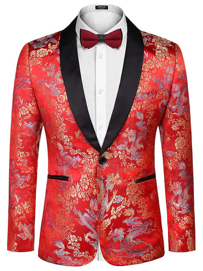 Luxury Floral Embroidered Blazer (US Only) Blazer coofandy Red S 
