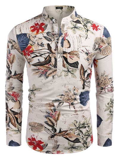 Cotton Linen Floral Henley Shirt (US Only) Shirts coofandy 