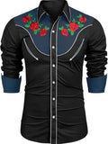 Western Cowboy Embroidered Shirt Long Sleeve Button Down (US Only)