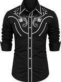 Western Cowboy Embroidered Shirt Long Sleeve Button Down (US Only)