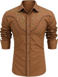 Western Cowboy Embroidered Shirt Long Sleeve Button Down (US Only)