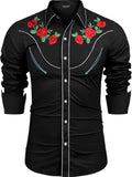 Western Cowboy Embroidered Shirt Long Sleeve Button Down (US Only)