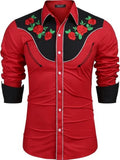 Western Cowboy Embroidered Shirt Long Sleeve Button Down (US Only)