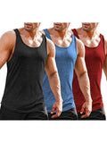 3 Pack Workout Tank Tops (US Only) Tank Tops coofandy Black/Red/Navy Blue S 