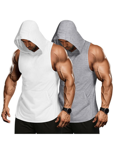 Workout 2 Packs Hooded Tank Tops (US Only) Tank Tops coofandy White/Grey S 