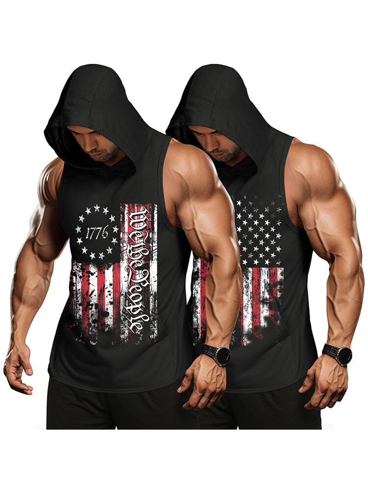 Workout 2 Packs Hooded Tank Tops (US Only) Tank Tops coofandy Flag1 S 