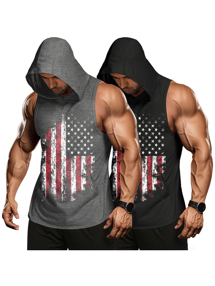 Workout 2 Packs Hooded Tank Tops (US Only) Tank Tops coofandy Flag2 S 