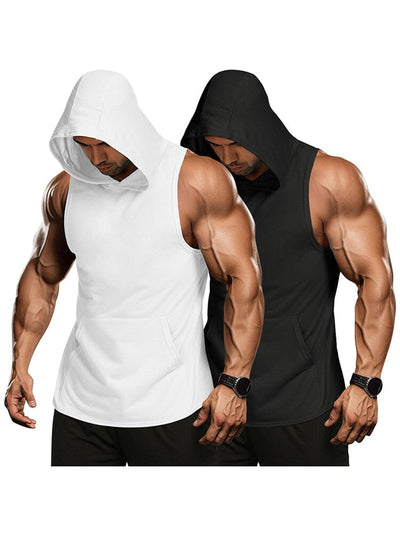 Workout 2 Packs Hooded Tank Tops (US Only) Tank Tops coofandy Black/White S 