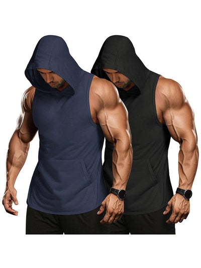 Workout 2 Packs Hooded Tank Tops (US Only) Tank Tops coofandy Black/Navy Blue S 