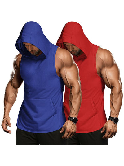 Workout 2 Packs Hooded Tank Tops (US Only) Tank Tops coofandy Red/Blue S 