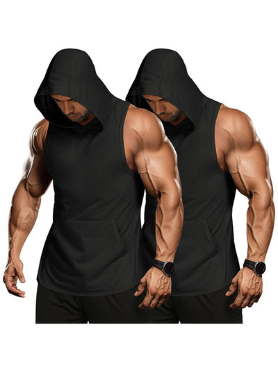 Workout 2 Packs Hooded Tank Tops (US Only) Tank Tops coofandy Black/Black S 