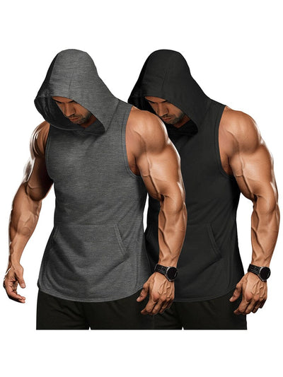 Workout 2 Packs Hooded Tank Tops (US Only) Tank Tops coofandy Black/Dark Grey S 