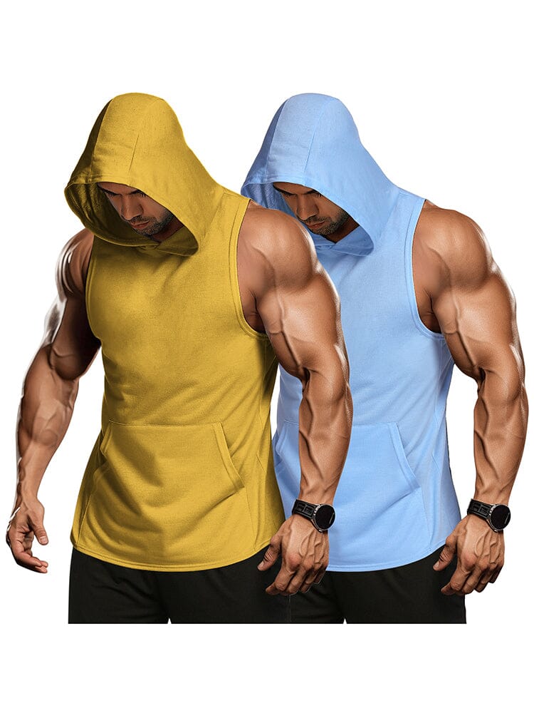 Workout 2 Packs Hooded Tank Tops (US Only) Tank Tops coofandy Sky Blue/Yellow S 