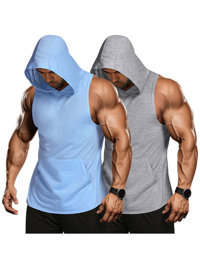 Workout 2 Packs Hooded Tank Tops (US Only) Tank Tops coofandy Sky Blue/Grey S 