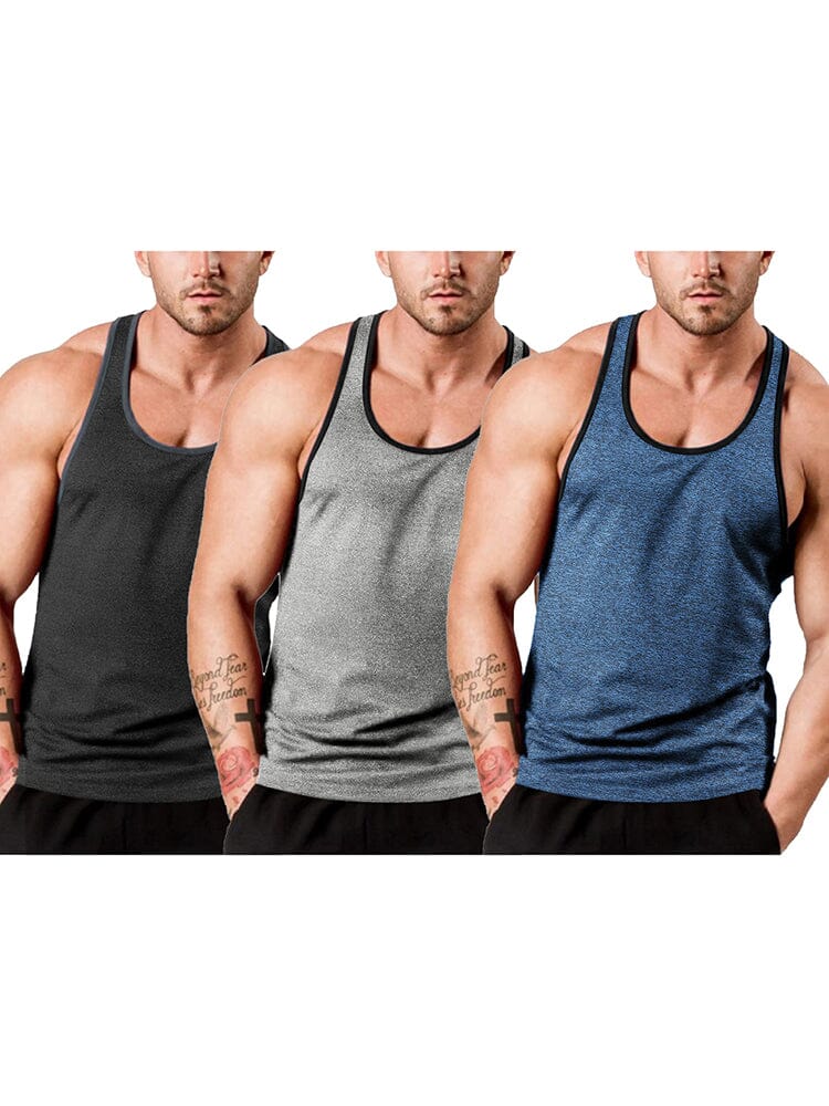 Men's 3-Pack Fitness Vest coofandy Black/Blue/Light Grey S 