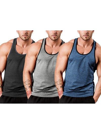 Men's 3-Pack Fitness Vest coofandy Black/Blue/Light Grey S 